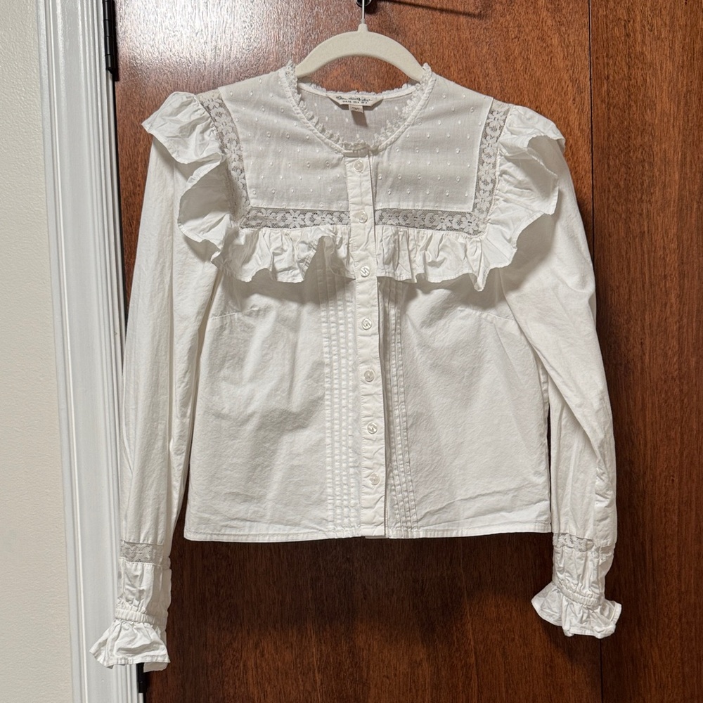ASOS Cream Ruffled Button-Up Blouse